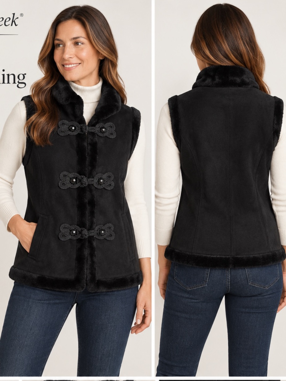 Cold water Greek Classic Black Faux-Shearling Vest size 10 - Picture 2 of 10